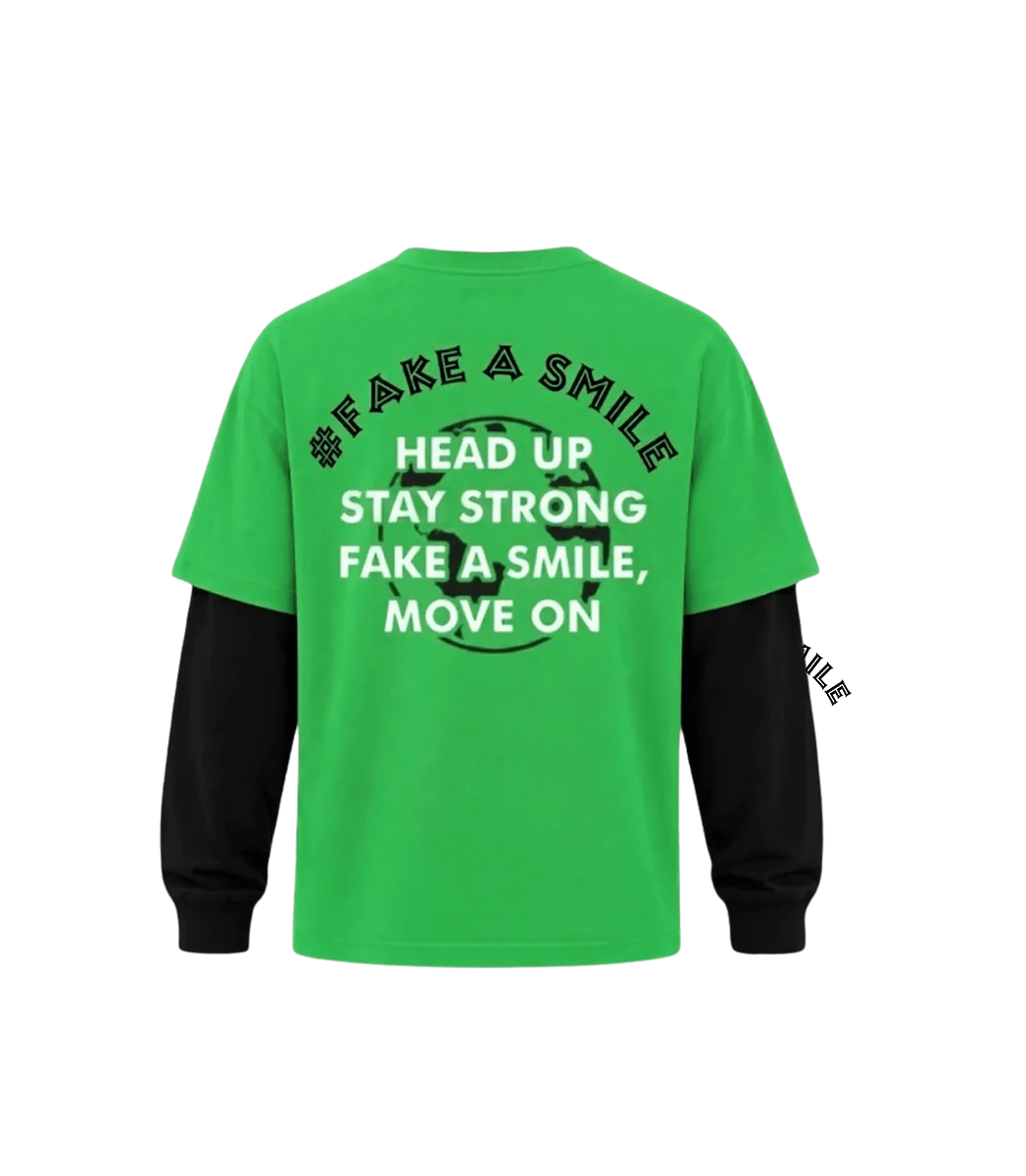 Forest Two-Tone Long Sleeve — back view, FakeSmile streetwear