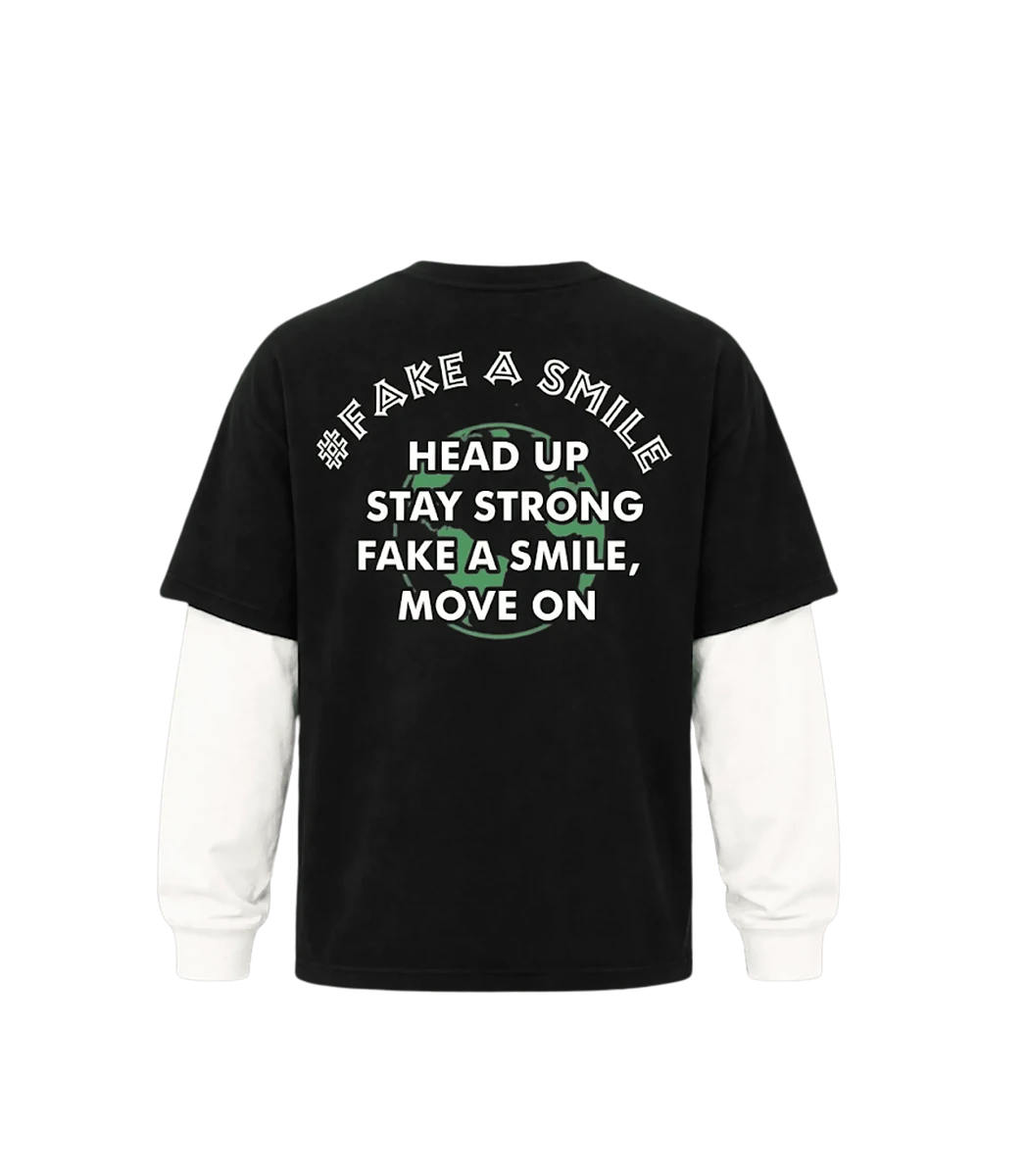 Onyx Two-Tone Long Sleeve — back view, FakeSmile streetwear