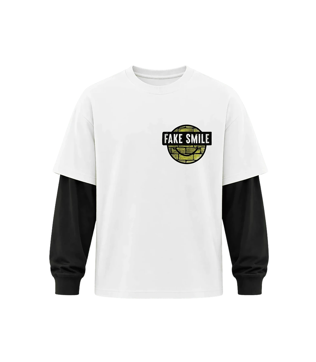 Ivory Two-Tone Long Sleeve — front view, FakeSmile streetwear