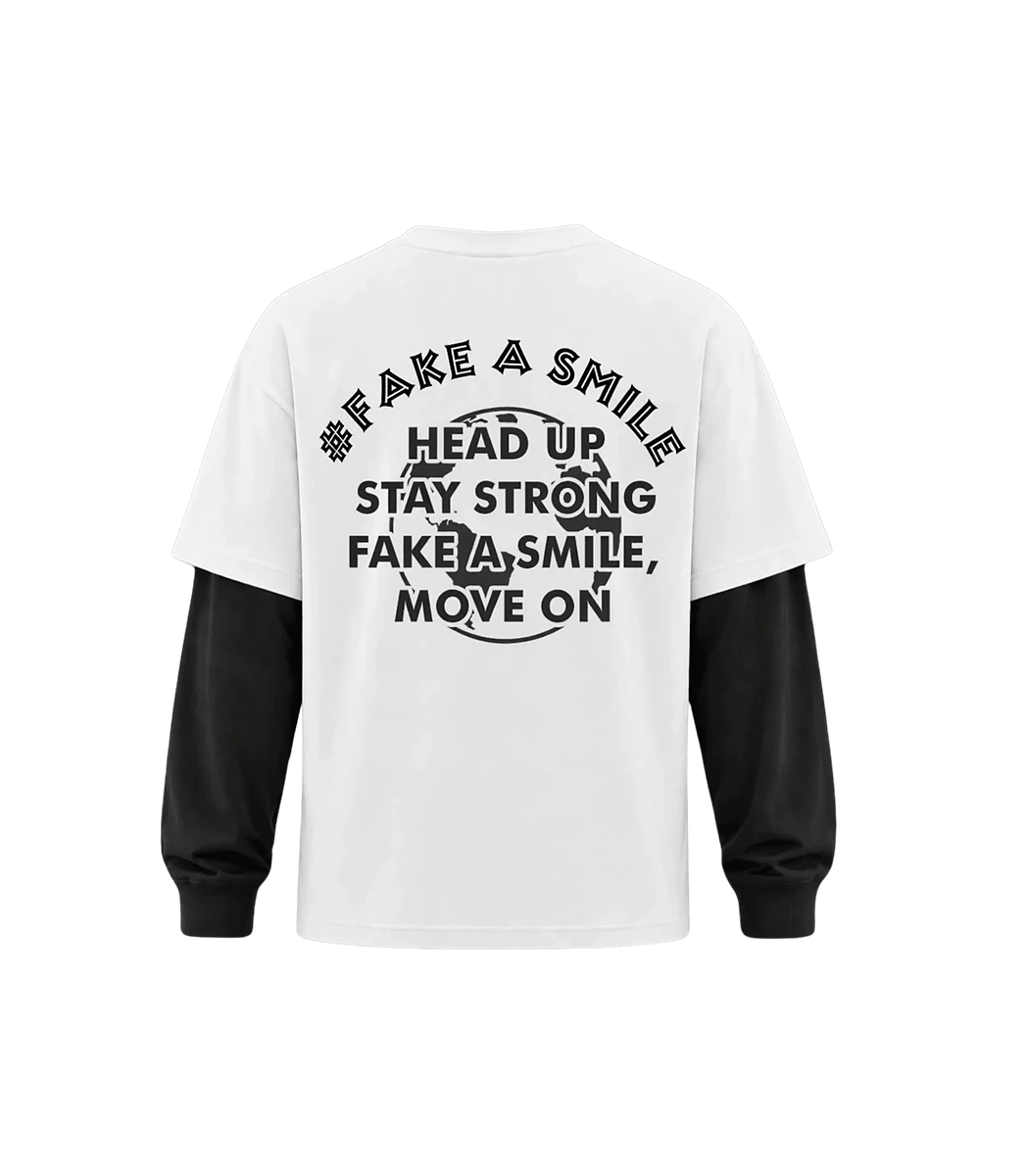 Ivory Two-Tone Long Sleeve — back view, FakeSmile streetwear