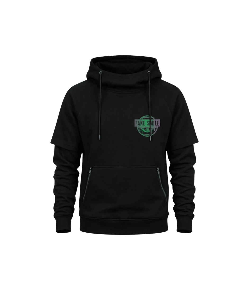 Shadow Crest Hoodie — front view, FakeSmile streetwear