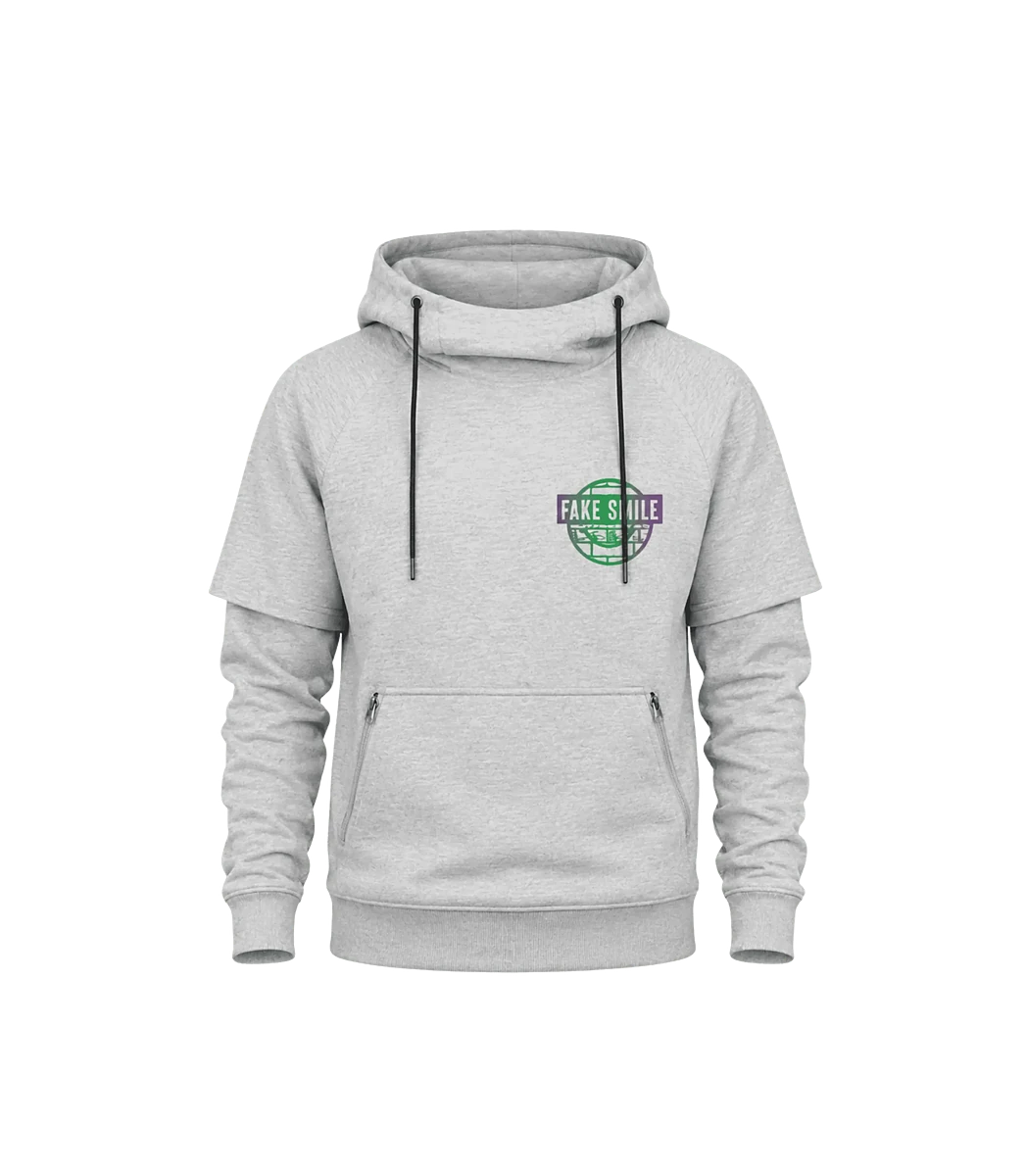 Heather Crest Hoodie — front view, FakeSmile streetwear