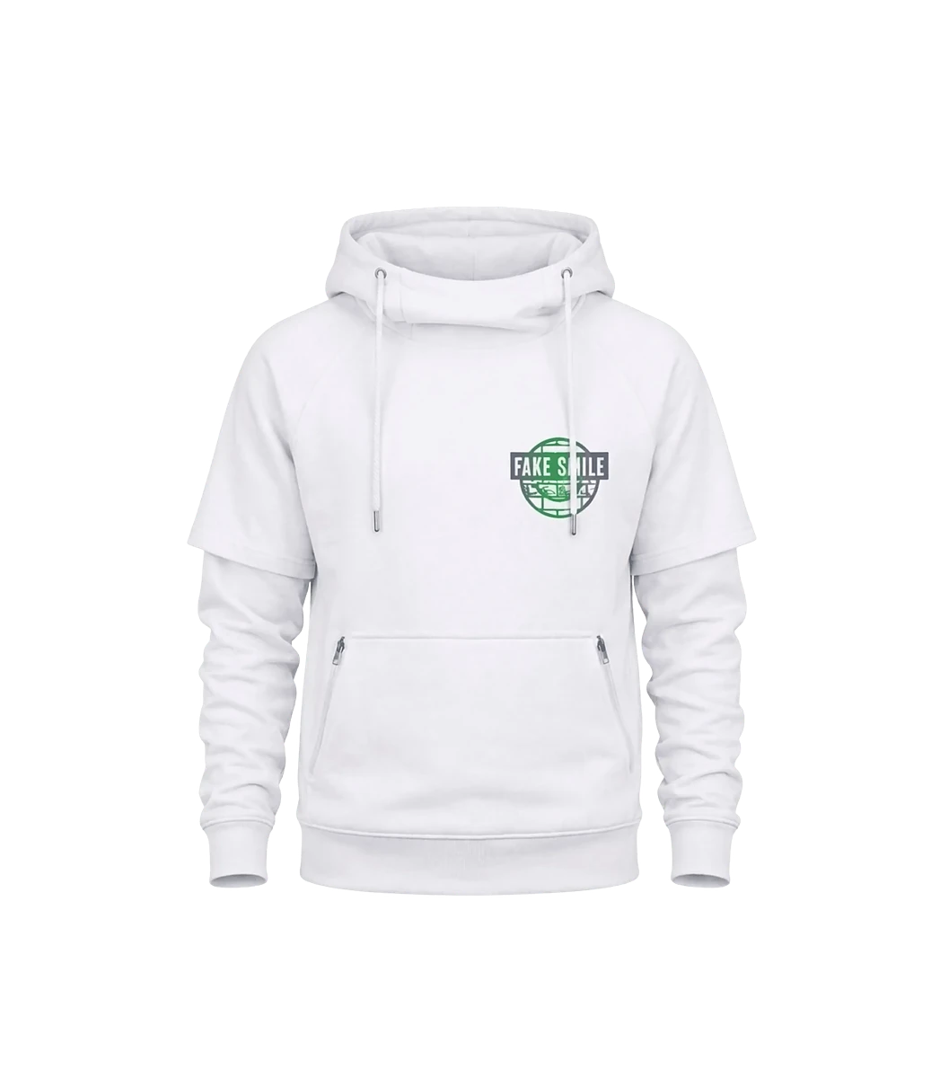 Pearl Crest Hoodie — front view, FakeSmile streetwear