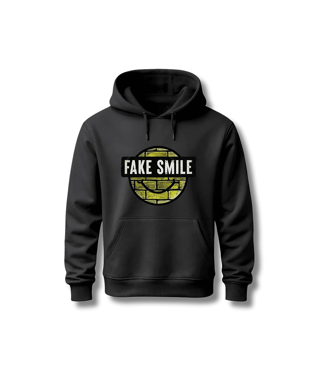 Midnight Brick Hoodie — front view, FakeSmile streetwear