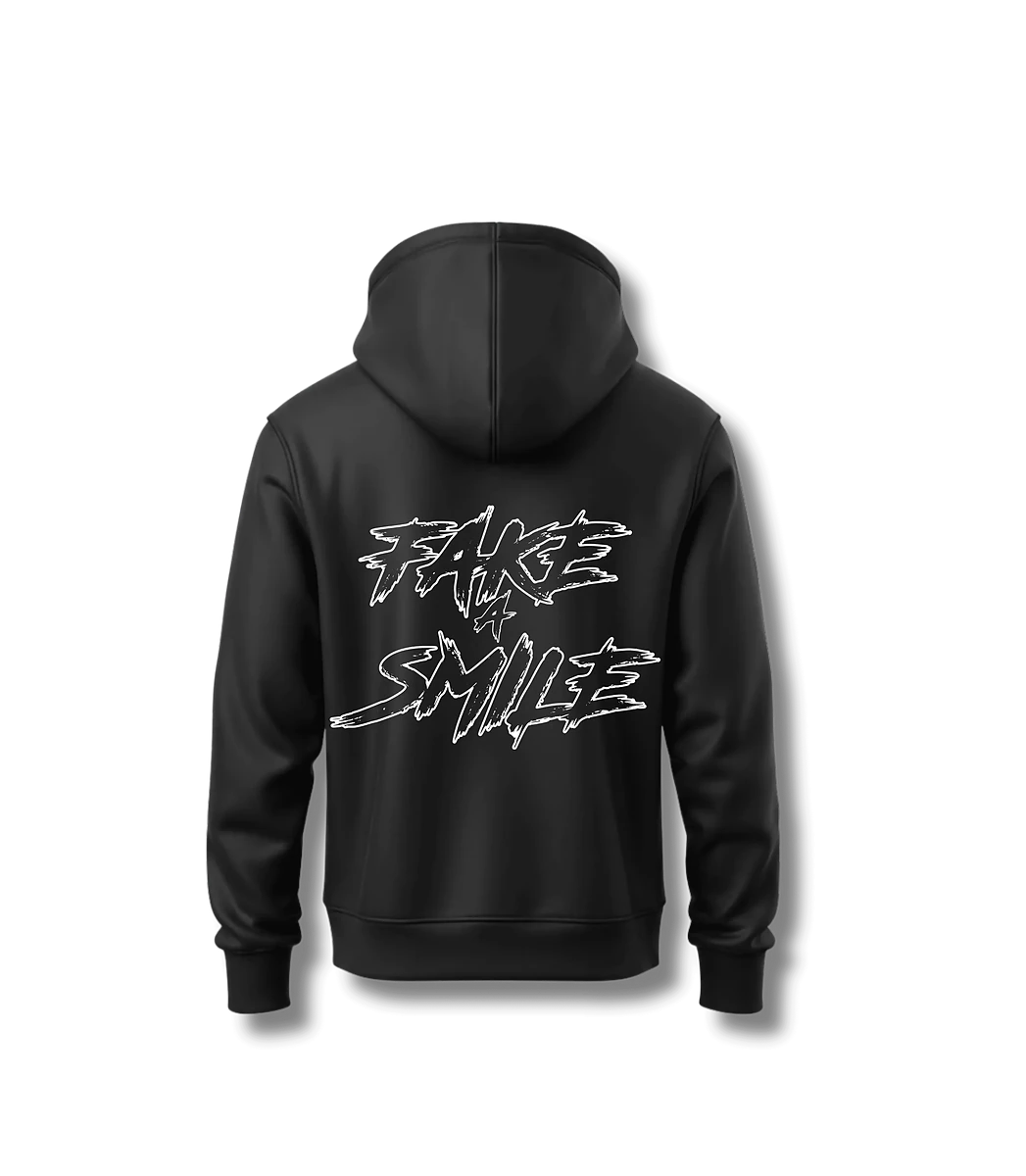 Midnight Brick Hoodie — back view, FakeSmile streetwear