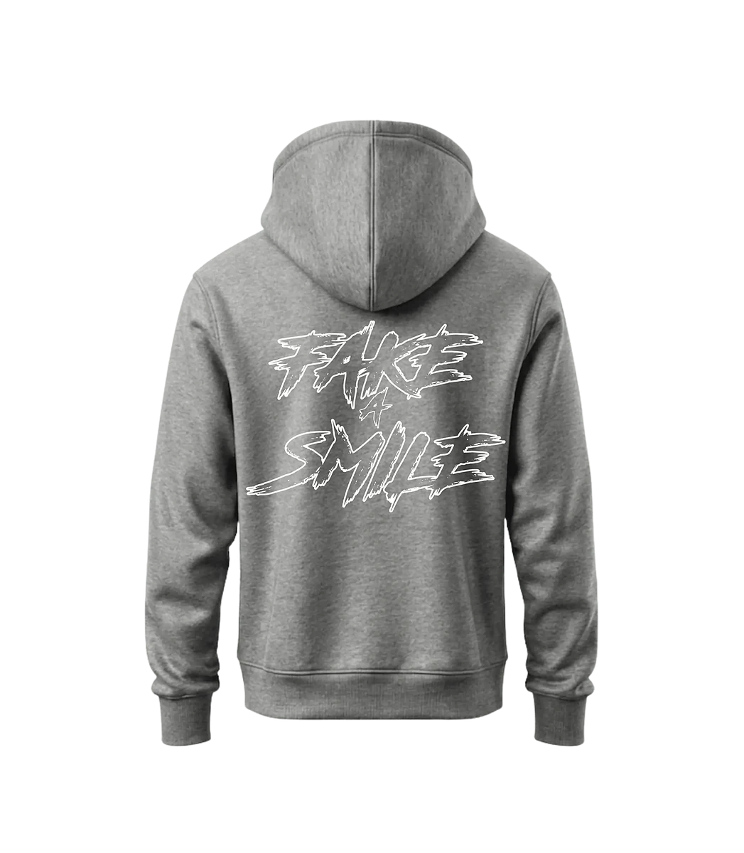 Steel Brick Hoodie — back view, FakeSmile streetwear