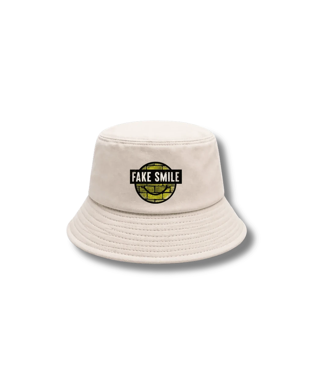 Stone Bucket Hat — front view, FakeSmile streetwear