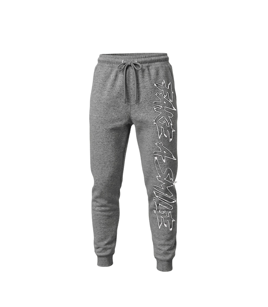 Heather Stone Joggers — front view, FakeSmile streetwear