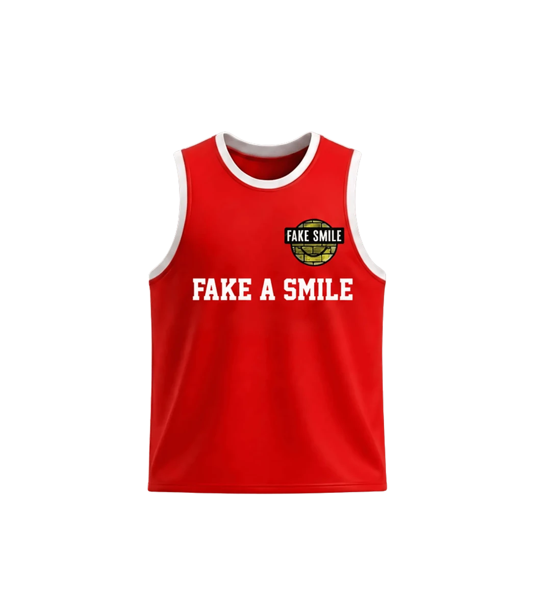 Crimson Court Jersey — front view, FakeSmile streetwear