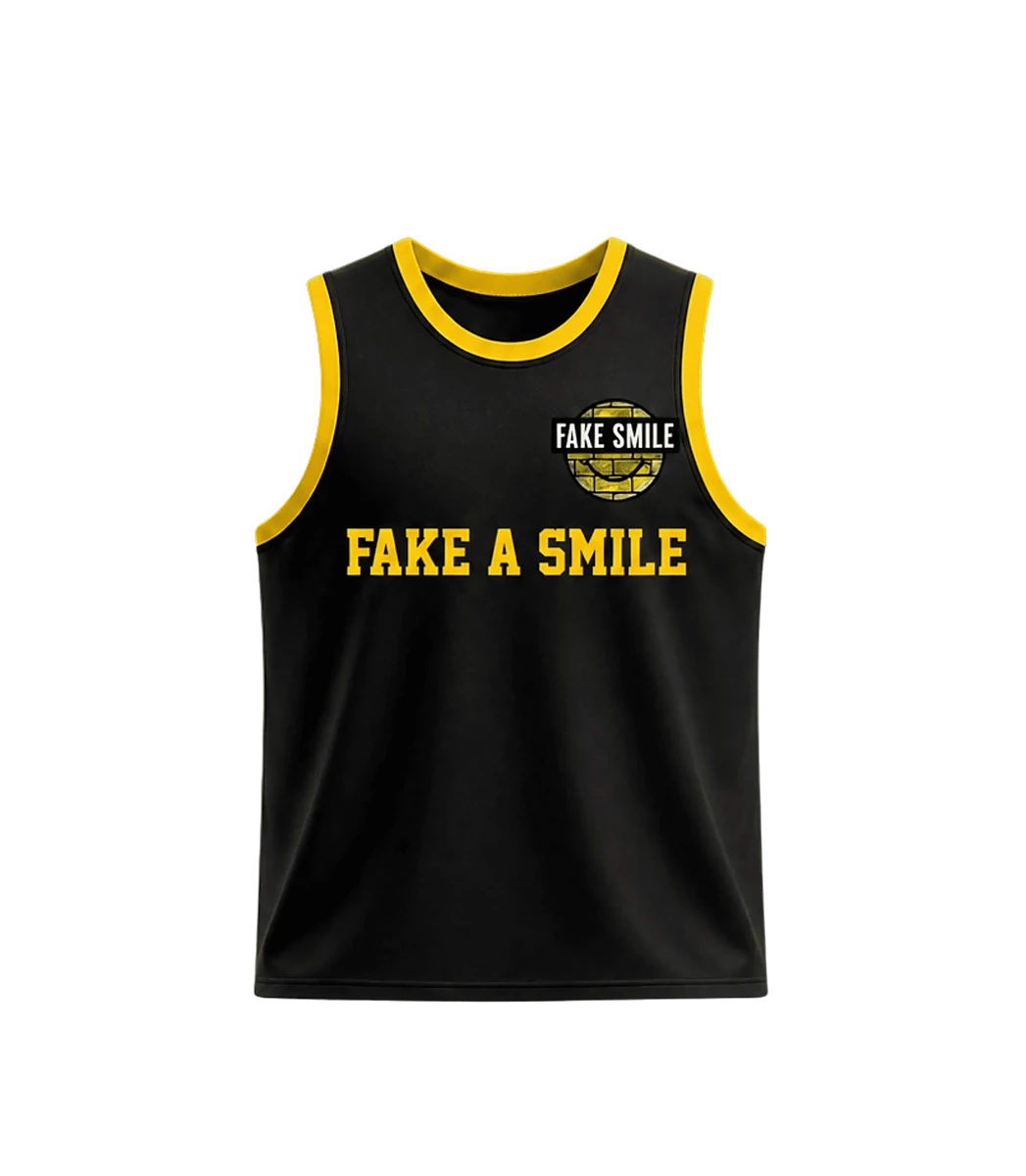 Onyx Gold Jersey — front view, FakeSmile streetwear