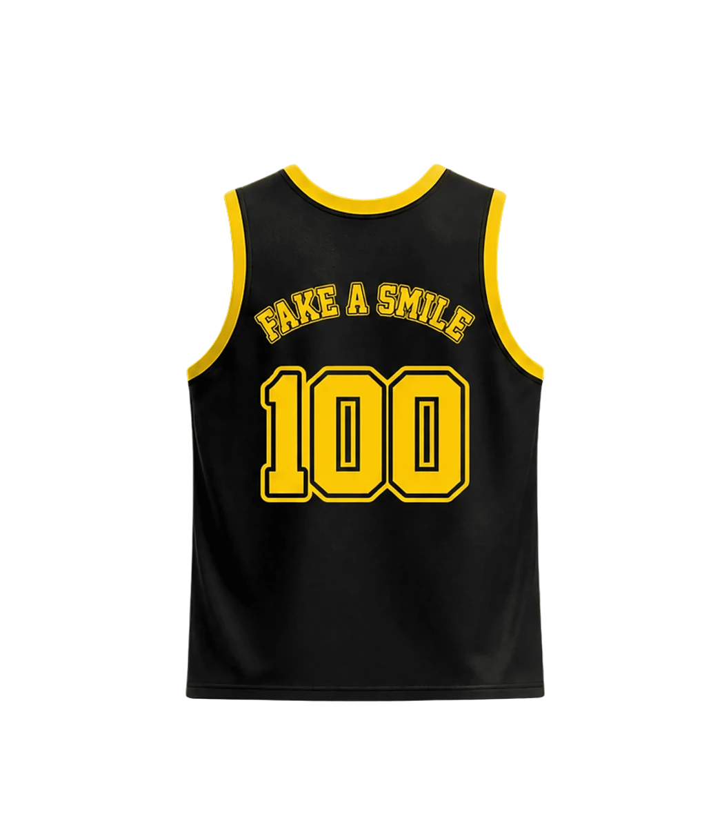 Onyx Gold Jersey — back view, FakeSmile streetwear