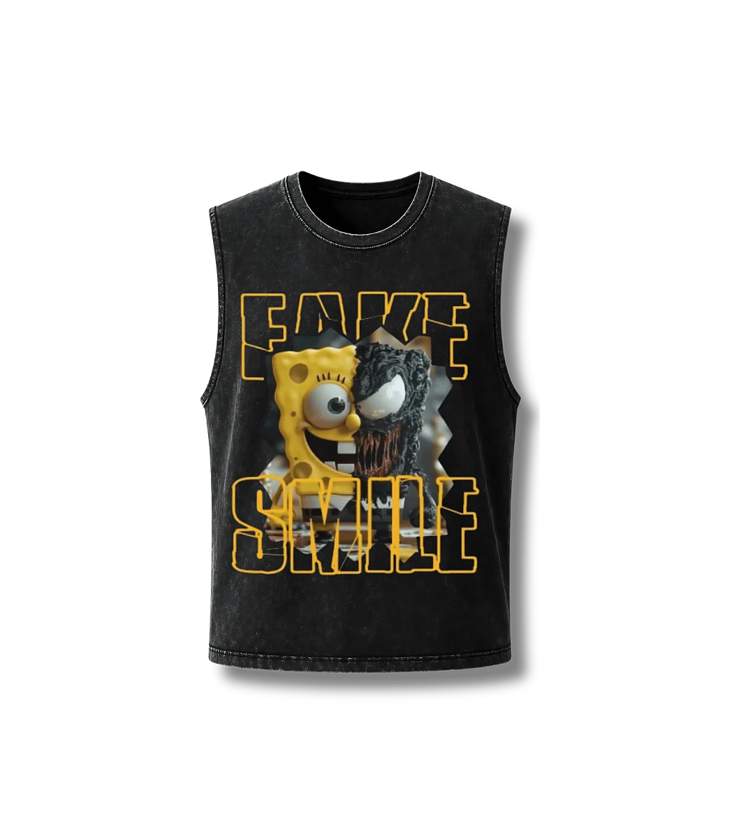 Twin Faces Tank — front view, FakeSmile streetwear