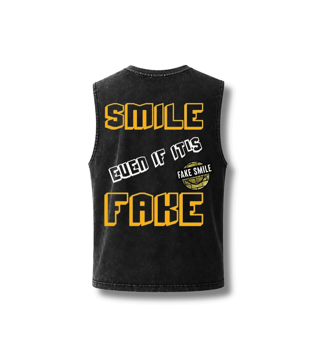 Twin Faces Tank — back view, FakeSmile streetwear