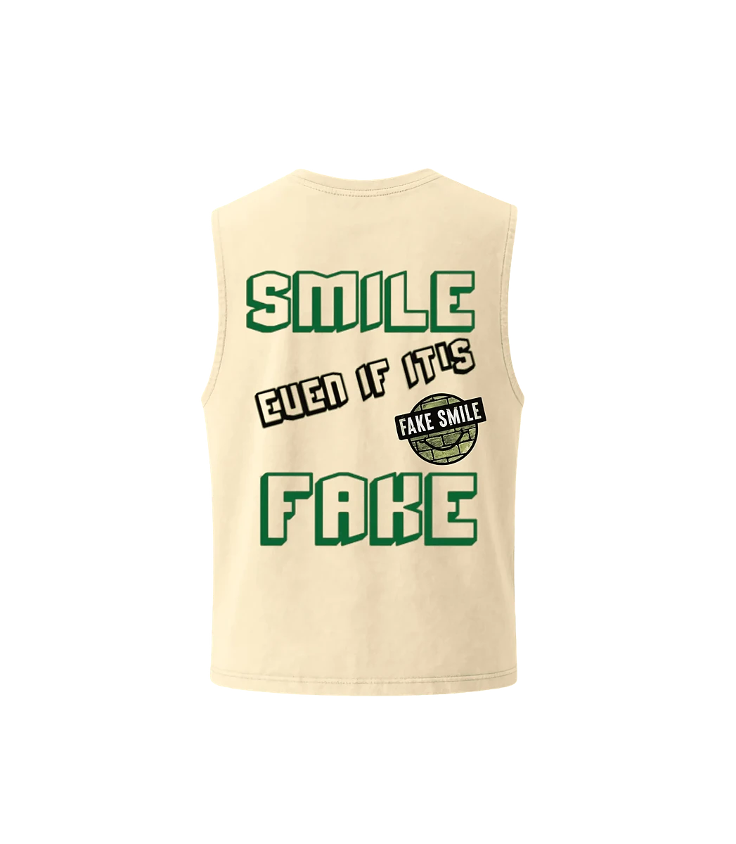 Cream Faces Tank — back view, FakeSmile streetwear
