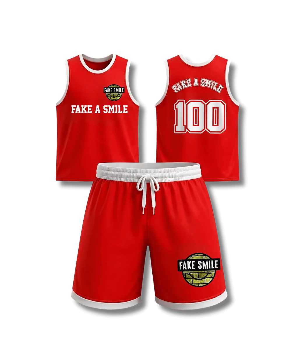 Crimson Court Jersey worn as a full FakeSmile outfit