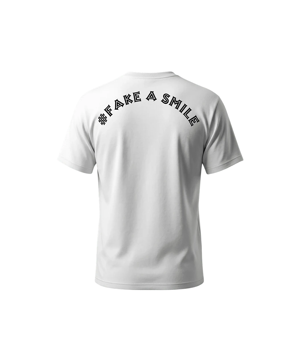 Crimson Anthem Tee — back view, FakeSmile streetwear