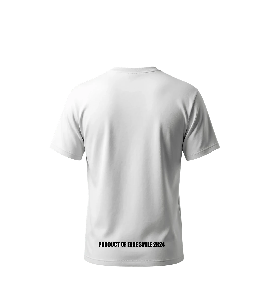 Sand Echo Tee — back view, FakeSmile streetwear